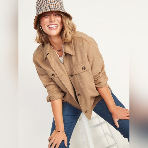 Old Navy Soft Brushed Utility Shacket Wool Blend Camel Tan Size 4X - Picture 1 of 11